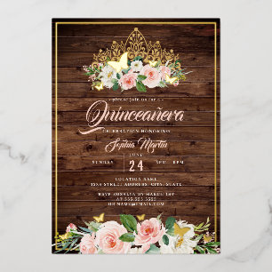 Invitation En Aluminium Couronne Florale Rose Quinceanera Rustique