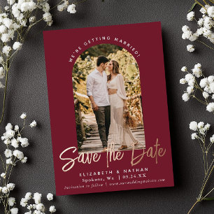 Invitation En Aluminium Cranberry Save the Date Stylish Script Photo