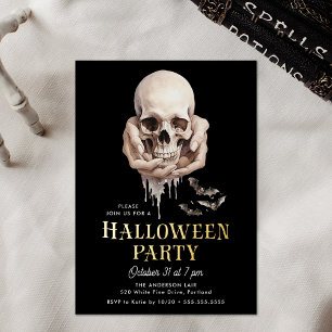 Invitation En Aluminium Crâne éffrayant dans les mains Halloween Party