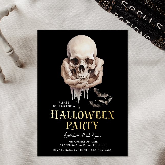 Invitation En Aluminium Crâne éffrayant dans les mains Halloween Party (Créateur téléchargé)