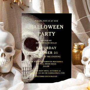 Invitation En Aluminium Crâne effrayant noir Halloween adulte or
