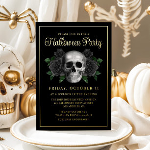 Invitation En Aluminium Crâne Floral Gothique Halloween Or