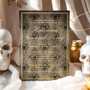 Invitation En Aluminium Crânes gothiques Fête de cocktail Halloween Or