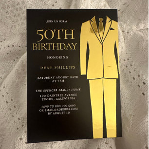 Invitation En Aluminium Cravate noire pour homme, costume doré, véritable,