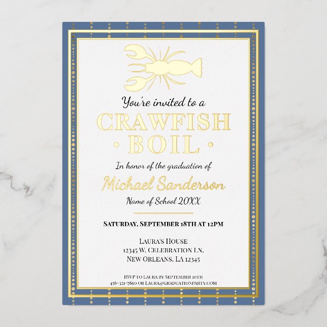 Invitation En Aluminium Crawfish Boil Fruits de mer Blue Graduation Party (Recto)