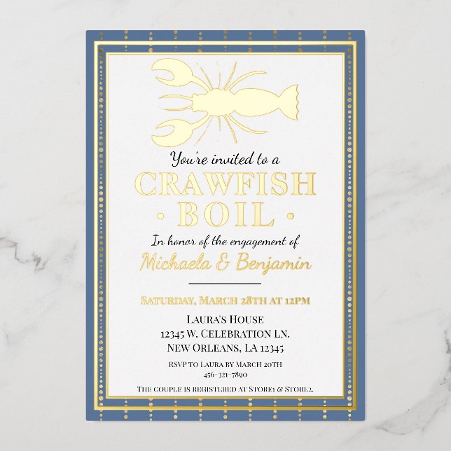 Invitation En Aluminium Crawfish Boire de fruits de mer Blue Engagement Pa (Recto)