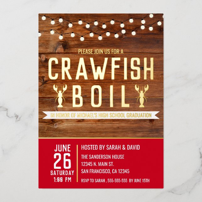 Invitation En Aluminium Crawfish Bouille Graduation Fête des fruits de mer (Recto)