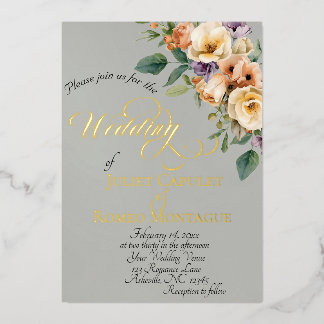 Invitation En Aluminium Cream Floral & Wreath Monogram - Sage