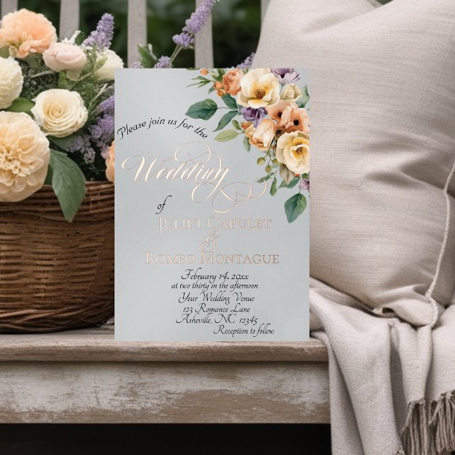 Invitation En Aluminium Cream Floral & Wreath Monogram - Silver (Créateur téléchargé)