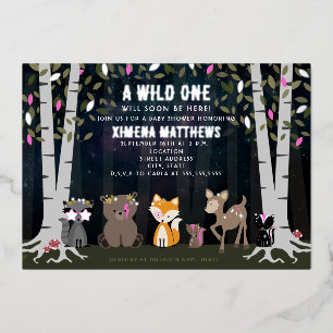 Invitation En Aluminium Créatures cosmiques Baby shower d'animaux des bois