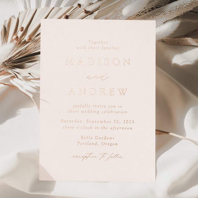 Invitation En Aluminium Crème élégante moderne et Mariage or Rose (Créateur téléchargé)