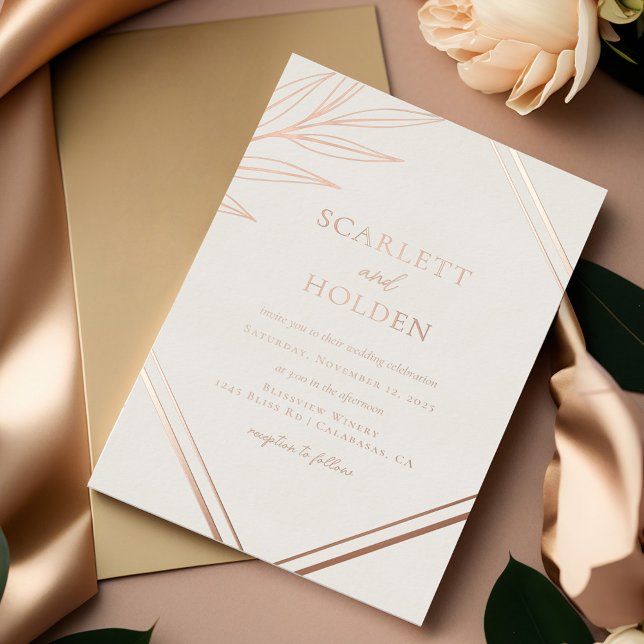 Invitation En Aluminium Crème simple et Rose Mariage feuille or (Créateur téléchargé)