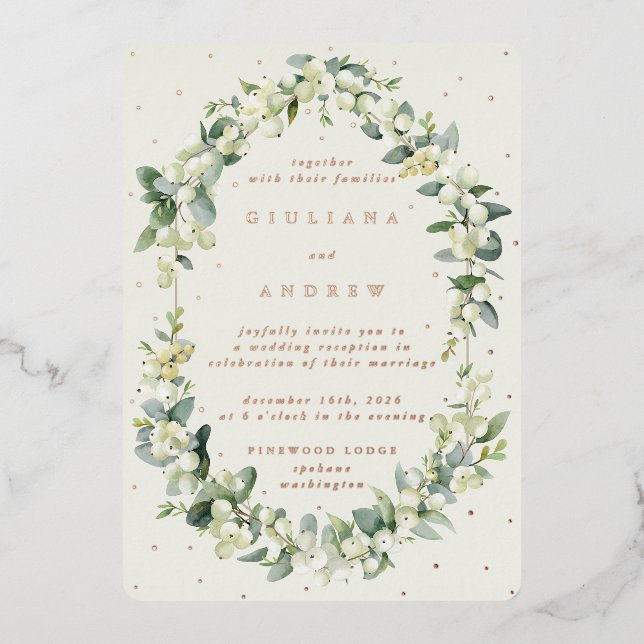 Invitation En Aluminium Crème Snowberry+Eucalyptus Réception de mariage un (Recto)