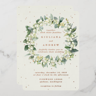 Invitation En Aluminium Crème Snowberry+Eucalyptus Wreath d'hiver Mariage