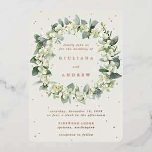 Invitation En Aluminium Crème Snowberry+Eucalyptus Wreath d'hiver Mariage