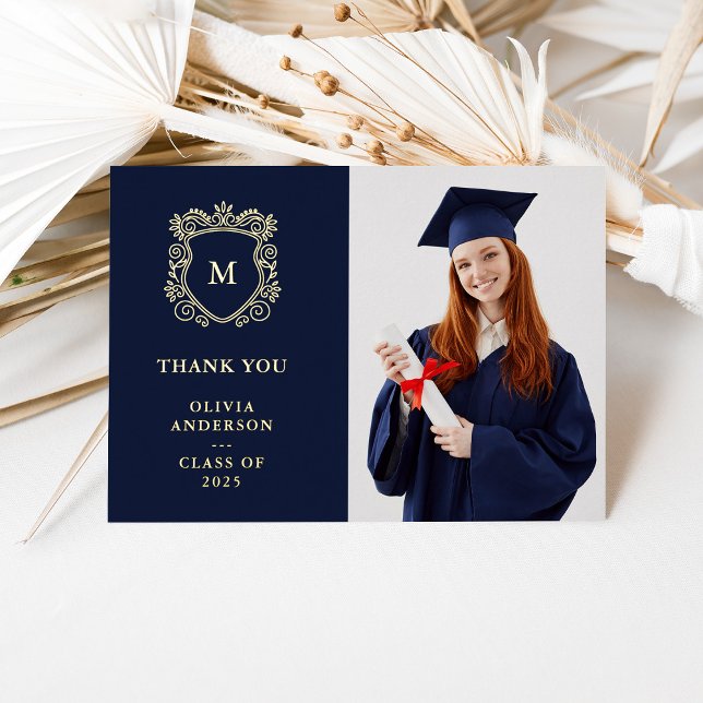 Invitation En Aluminium Crest doré | Élégant Merci de graduation Or (Créateur téléchargé)