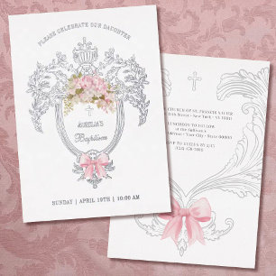 Invitation En Aluminium Crête élégante rose baptême argent
