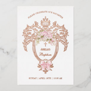 Invitation En Aluminium Crête élégante rose baptême or rose