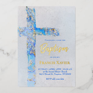 Invitation En Aluminium croix aquarelle abstraite Baptême