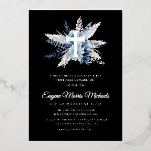 Invitation En Aluminium croix argentée moderne première communion