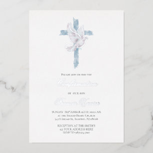 Invitation En Aluminium Croix bleue Saint-Esprit Confirmation
