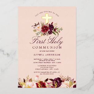 Invitation En Aluminium Croix d'or de Bourgogne pour la Première Communion