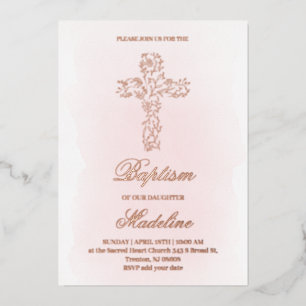 Invitation En Aluminium Croix sainte de baptême en or rose