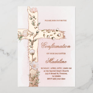 Invitation En Aluminium Croix sainte florale Confirmation