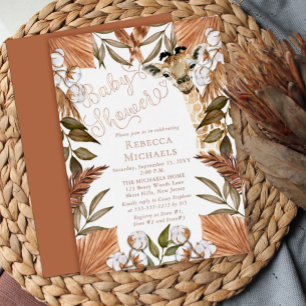 Invitation En Aluminium Cute Giraffe Boho Grasses séchées Baby shower huil