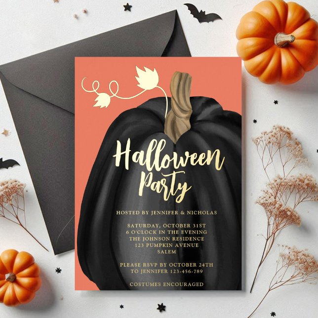 Invitation En Aluminium Cute Orange Citrouille Halloween Gold (Cute Orange Pumpkin Halloween Gold Foil Invitation)