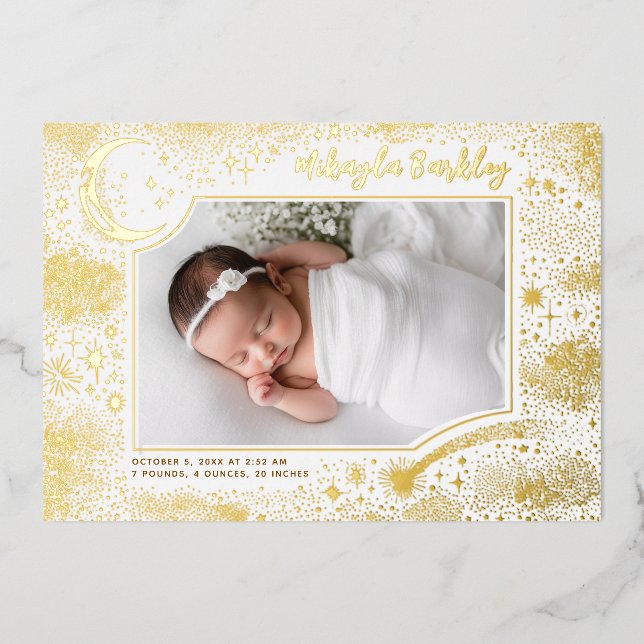 Invitation En Aluminium Cute Stars Lune Celestin Nouveau-né Photo Naissanc (Recto)