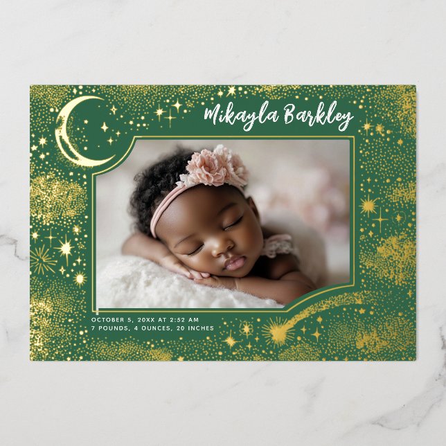 Invitation En Aluminium Cute Stars Lune Celestin Nouveau-né Photo Naissanc (Recto)