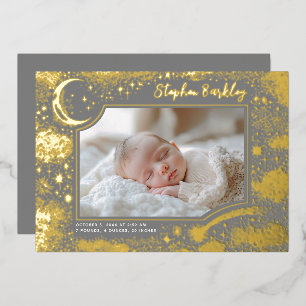 Invitation En Aluminium Cute Stars Lune Celestin Nouveau-né Photo Naissanc