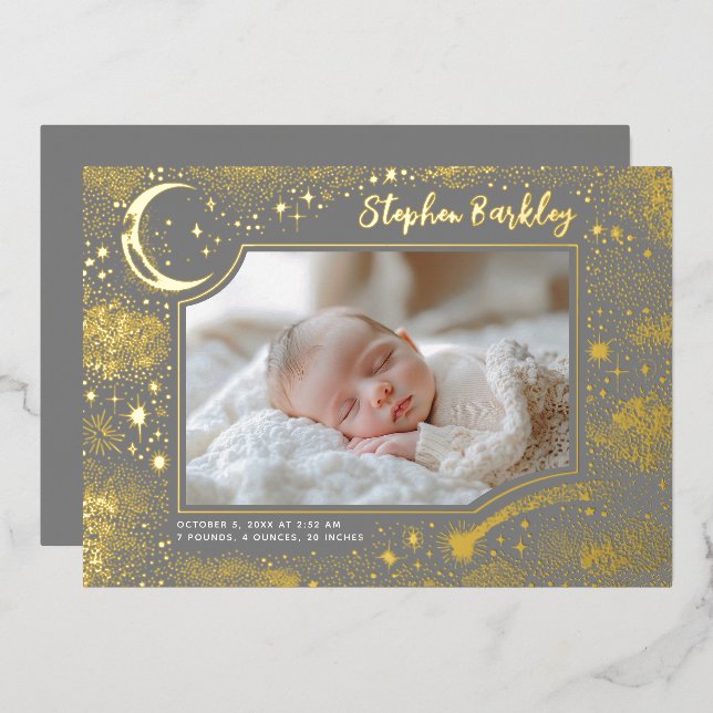Invitation En Aluminium Cute Stars Lune Celestin Nouveau-né Photo Naissanc (Recto/Verso)