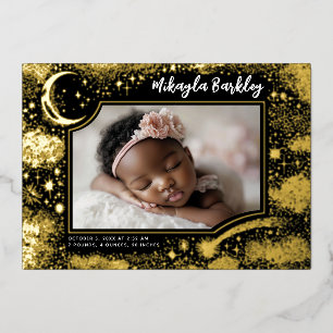 Invitation En Aluminium Cute Stars Lune Celestin Nouveau-né Photo Naissanc