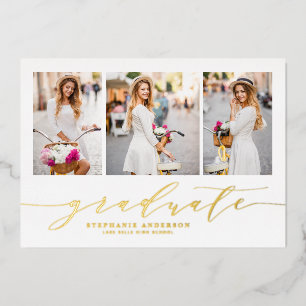 Invitation En Aluminium Dainty Script Three Photo Graduation