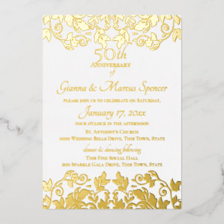 Invitation En Aluminium Damask Or 50e Anniversaire