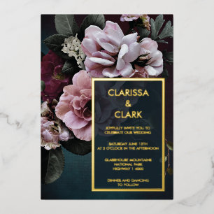 Invitation En Aluminium Dark Moody Bold Floral Mariage or