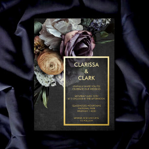 Invitation En Aluminium Dark Moody Bold Floral Mariage or