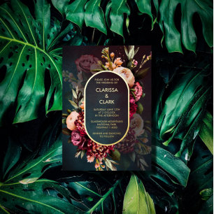 Invitation En Aluminium Dark Moody Bold Floral Marsala Mariage Foil Invit