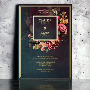 Invitation En Aluminium Dark Moody Bold Floral Marsala Mariage Foil Invita