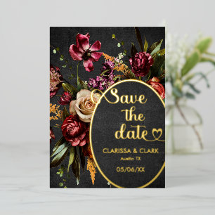 Invitation En Aluminium Dark Moody Gras Fleur Sauvage Enregistrer La Date