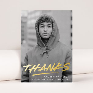 Invitation En Aluminium Dashed Grad Foil Photo Graduation Thank You Card