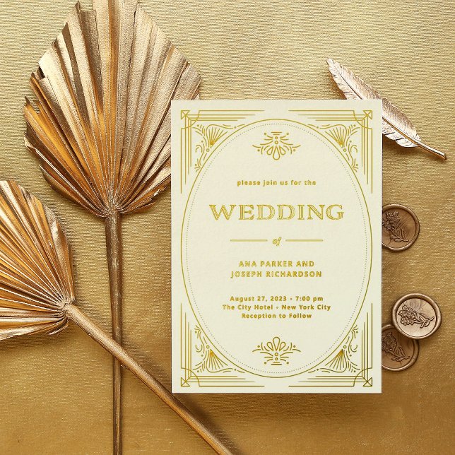 Invitation En Aluminium Déco moderne | Elégant mariage ivoire et or (Créateur téléchargé)