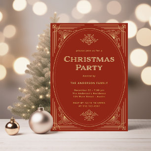Invitation En Aluminium Déco moderne   Elégant Rouge Noël Party Gold