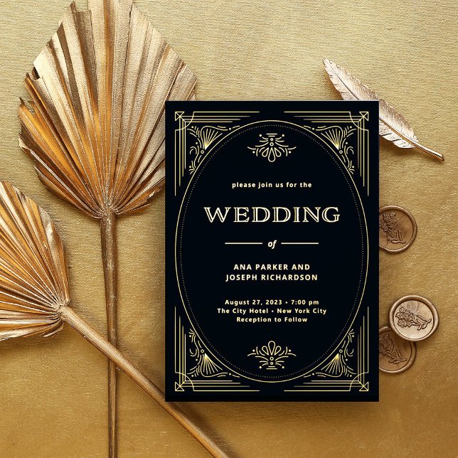 Invitation En Aluminium Déco moderne | Mariage élégant Noir et Or (Créateur téléchargé)