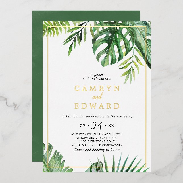 Invitation En Aluminium Décontracté Mariage à huile de palme tropicale sau (Recto/Verso)
