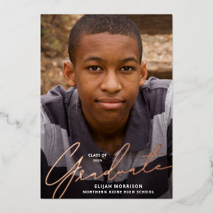 Invitation En Aluminium Décontracté Script Rose Gold Foil Photo Graduation