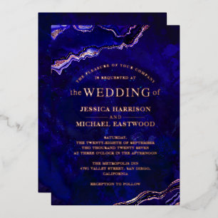 Invitation En Aluminium Deep Blue Purple Geode Rose Gold Agate moderne