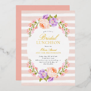 Invitation En Aluminium Déjeuner de mariage à rayures rose et floraison